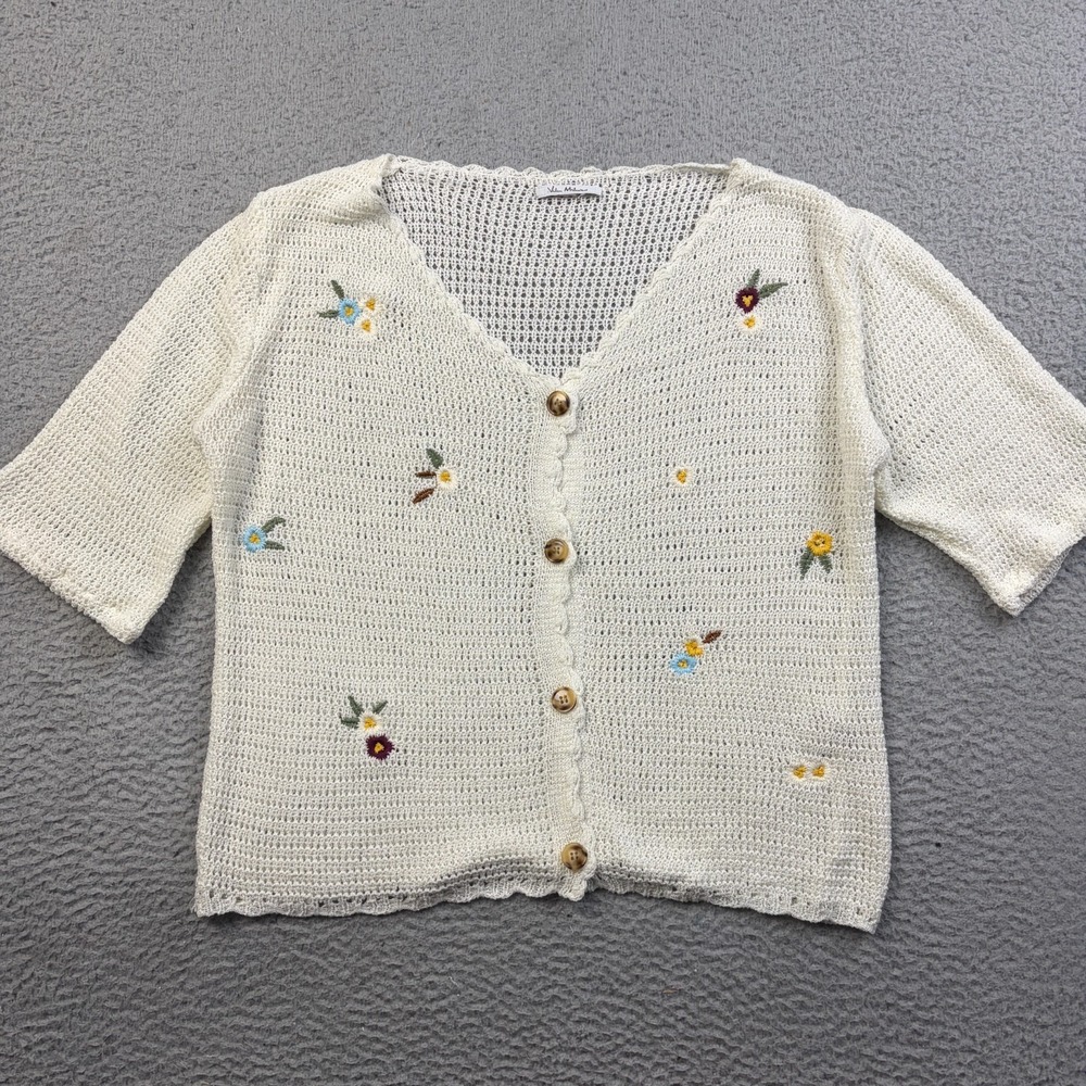 Vila Milano Cardigan Womens Medium Ivory Crochet Floral Embroidered Cottagecore